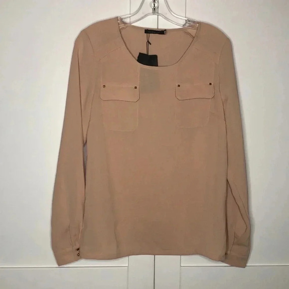 COLOR BLOCK Tab Pocket Blouse - Picture 1 of 8